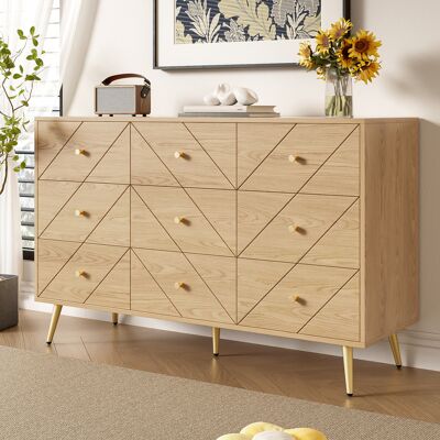 MIDUODUO Commode Moderne À 9 Tiroirs Avec Pieds En Fer,rangement Élégant Pour Chambre Salon Couloir,structure Bois Motifs Géométriques. Publicité MIDUODUO Commode Moderne À 9 Tiroirs Avec Pieds En Fer,rangement Élégant Pour Chambre Salon Couloir,structure Bois Motifs Géométriques. Publicité