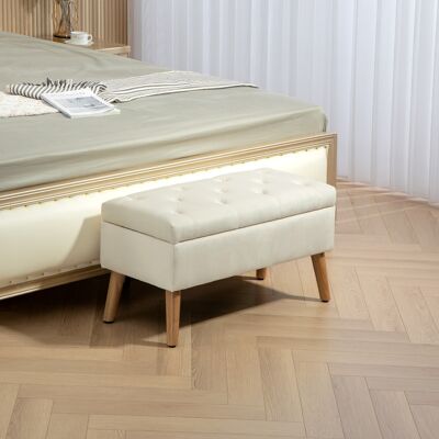 OEM Banc De Rangement Coffre De Rangement, Tissu Effet Velours Pieds En Bois, Charge Max 120kg, 80x35x42cm, Crème - Publicité OEM Banc De Rangement Coffre De Rangement, Tissu Effet Velours Pieds En Bois, Charge Max 120kg, 80x35x42cm, Crème - Publicité