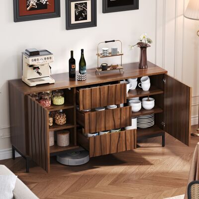 ACKERMAN Buffet De 150 Cm En Chêne Foncé Veiné, 3 Tiroirs, Grand Buffet, Meuble De Cuisine, Découpe Monobloc, Meuble Décoratif De Style Moderne Du Milieu Du Siècle Pour La Cuisine, Le Salon, L'Entrée Ou Le Cou - Publicité ACKERMAN Buffet De 150 Cm En Chêne Foncé Veiné, 3 Tiroirs, Grand Buffet, Meuble De Cuisine, Découpe Monobloc, Meuble Décoratif De Style Moderne Du Milieu Du Siècle Pour La Cuisine, Le Salon, L'Entrée Ou Le Cou - Publicité