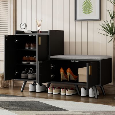MIDUODUO Banquettes Modernes En Bois De Noyer Noir,armoire À Chaussures,équipées De Quatre Portes De Rangement,poignées Métalliques Asymétriques,w120/d34/h82 - Publicité MIDUODUO Banquettes Modernes En Bois De Noyer Noir,armoire À Chaussures,équipées De Quatre Portes De Rangement,poignées Métalliques Asymétriques,w120/d34/h82 - Publicité