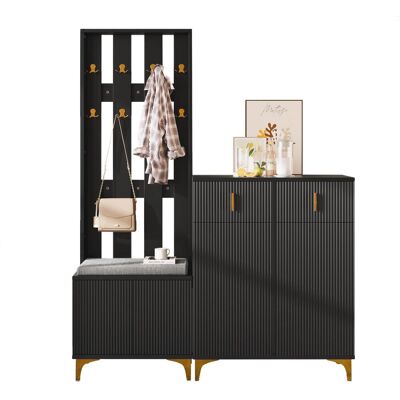 OEM Ensemble Armoire Avec Banc À Chaussures Et Coussin, Façade D'Armoire Avec Crochets, Meuble À Chaussures Avec Tiroirs Et Portes - Publicité OEM Ensemble Armoire Avec Banc À Chaussures Et Coussin, Façade D'Armoire Avec Crochets, Meuble À Chaussures Avec Tiroirs Et Portes - Publicité