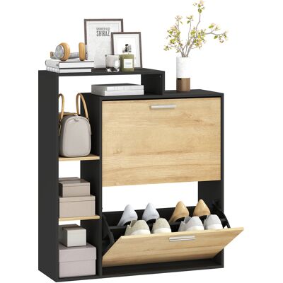 OEM Meuble À Chaussures 8 Paires. Armoire À Chaussures Étroite Avec 2 Tiroirs Rabattables. 3 Compartiments Ouverts. Noir - Publicité OEM Meuble À Chaussures 8 Paires. Armoire À Chaussures Étroite Avec 2 Tiroirs Rabattables. 3 Compartiments Ouverts. Noir - Publicité