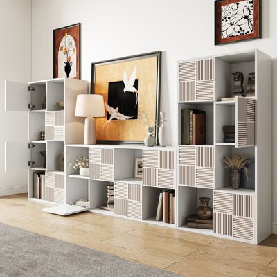 VASIEN Bibliothèque 60x30x125cm, Étagère, Meuble De Rangement Avec 8 Compartiments, Étagère Sur Pied, Meuble De Rangement 5 Niveaux, Portes À Lattes, Mdf,blanc, Pour Salon, Chambre Or Bureau - Publicité VASIEN Bibliothèque 60x30x125cm, Étagère, Meuble De Rangement Avec 8 Compartiments, Étagère Sur Pied, Meuble De Rangement 5 Niveaux, Portes À Lattes, Mdf,blanc, Pour Salon, Chambre Or Bureau - Publicité