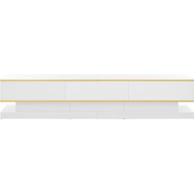 OEM Meuble Tv 200x40x40 Cm Blanc Brillant Avec Détails Dorés, 3 Tiroirs, Grand Espace De Rangement, Design Moderne - Publicité OEM Meuble Tv 200x40x40 Cm Blanc Brillant Avec Détails Dorés, 3 Tiroirs, Grand Espace De Rangement, Design Moderne - Publicité