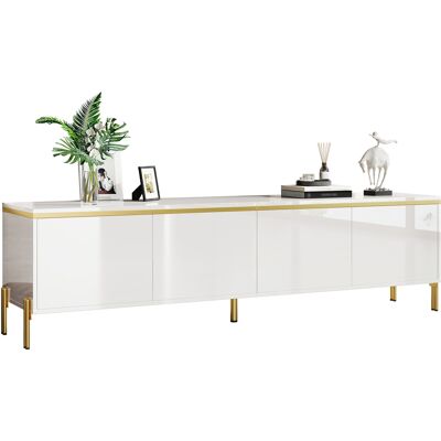 ACKERMAN Meuble Tv Moderne Et Brillant, Quatre Portes D'Armoire, Passe-câbles, Chants Dorés, Meuble Tv Avec Espace De Rangement Pour Le Salon. Publicité ACKERMAN Meuble Tv Moderne Et Brillant, Quatre Portes D'Armoire, Passe-câbles, Chants Dorés, Meuble Tv Avec Espace De Rangement Pour Le Salon. Publicité