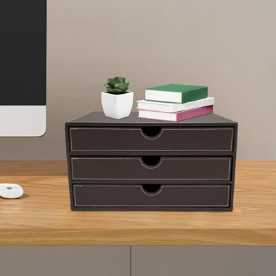 CNCEST Drawer Box A4 Compartments Pu Leather Drawer Box, 3-tier Drawer Box Desk, U-shaped Opening, Hand Stitched Seams, Coffee Drawer Shelf, 33 X 25 X 18 Cm - Publicité CNCEST Drawer Box A4 Compartments Pu Leather Drawer Box, 3-tier Drawer Box Desk, U-shaped Opening, Hand Stitched Seams, Coffee Drawer Shelf, 33 X 25 X 18 Cm - Publicité
