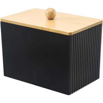 GRASSLIN 1 Boîte De Rangement Coton Acrylique Noir Couvercle Bois Salle De Bain - Publicité GRASSLIN 1 Boîte De Rangement Coton Acrylique Noir Couvercle Bois Salle De Bain - Publicité