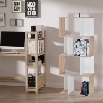 OEM Homcom Bibliothèque À 4 Niveaux En Forme De S - Étagères De Rangement, 60x24x148cm, Bois Naturel & Blanc - Publicité OEM Homcom Bibliothèque À 4 Niveaux En Forme De S - Étagères De Rangement, 60x24x148cm, Bois Naturel & Blanc - Publicité