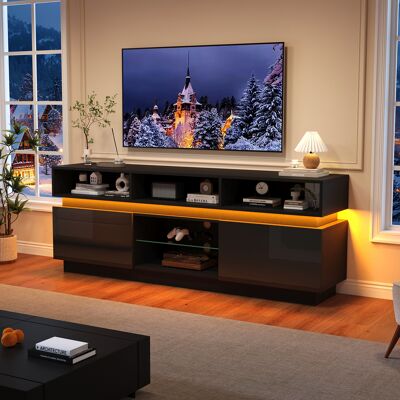 ACKERMAN Meuble Tv 160 X 35 X 60 Cm Pour Salon, Support Tv Plat Avec Étagère En Verre Trempé. Meuble Bas Laqué Brillant, Éclairage Led, Mdf, Compatible Avec Les Téléviseurs Jusqu'à 60 Pouces, Noir. Publicité ACKERMAN Meuble Tv 160 X 35 X 60 Cm Pour Salon, Support Tv Plat Avec Étagère En Verre Trempé. Meuble Bas Laqué Brillant, Éclairage Led, Mdf, Compatible Avec Les Téléviseurs Jusqu'à 60 Pouces, Noir. Publicité