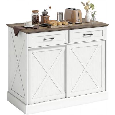 TORMATOR Îlot Central Cuisine, Buffet Cuisine, Meuble De Rangement Avec 2 Tiroirs 2 Portes Coulissantes, Étagère Réglable, Blanc - Publicité TORMATOR Îlot Central Cuisine, Buffet Cuisine, Meuble De Rangement Avec 2 Tiroirs 2 Portes Coulissantes, Étagère Réglable, Blanc - Publicité