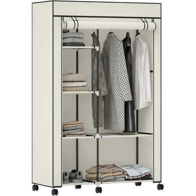 OEM Armoire Penderie En Tissu Meuble De Rangement 6 Roulettes Tringle À Vêtements Et Étagères Ouvertes 103x43x162.5cm Crème - Publicité OEM Armoire Penderie En Tissu Meuble De Rangement 6 Roulettes Tringle À Vêtements Et Étagères Ouvertes 103x43x162.5cm Crème - Publicité