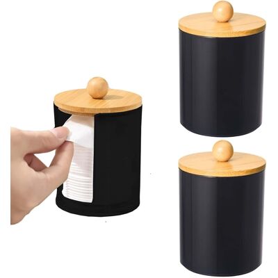 GRASSLIN 3pcs Rangement Coton Tige, Boite Acrylique Noir, Couvercle Bois, Pour Salle Bain Coiffeuse - Publicité GRASSLIN 3pcs Rangement Coton Tige, Boite Acrylique Noir, Couvercle Bois, Pour Salle Bain Coiffeuse - Publicité