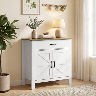 OEM Buffet Salon Meuble De Rangement 2 Portes De Grange Tiroir Étagère Réglable 77x39,3x81,5cm Blanc Marron - Publicité OEM Buffet Salon Meuble De Rangement 2 Portes De Grange Tiroir Étagère Réglable 77x39,3x81,5cm Blanc Marron - Publicité