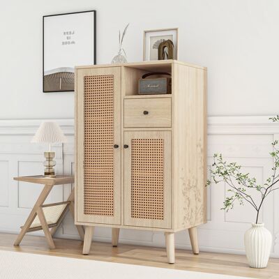 ACKERMAN Buffet Effet Bois, 2 Portes En Rotin, 1 Tiroir, Armoire D'Angle, Commode, Meuble De Rangement Buffet Avec Grand Espace De Rangement, 6040101cm - Publicité ACKERMAN Buffet Effet Bois, 2 Portes En Rotin, 1 Tiroir, Armoire D'Angle, Commode, Meuble De Rangement Buffet Avec Grand Espace De Rangement, 6040101cm - Publicité