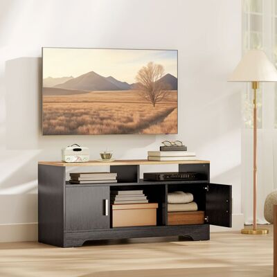OEM Homcom Meuble Tv Banc Tv En Bois, 2 Niches, Armoires À Portes Et Une Armoire Ouverte, 105x40x52 Cm Effet Bois Et Noir - Publicité OEM Homcom Meuble Tv Banc Tv En Bois, 2 Niches, Armoires À Portes Et Une Armoire Ouverte, 105x40x52 Cm Effet Bois Et Noir - Publicité