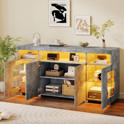 ACKERMAN Table D'Appoint Couleur Ciment 1404070 Cm, Meuble D'Appoint Laqué Brillant Avec Éclairage Led Pour Salon, Buffet Large, Meuble D'Appoint En Verre Trempé À 3 Compartiments - Publicité ACKERMAN Table D'Appoint Couleur Ciment 1404070 Cm, Meuble D'Appoint Laqué Brillant Avec Éclairage Led Pour Salon, Buffet Large, Meuble D'Appoint En Verre Trempé À 3 Compartiments - Publicité