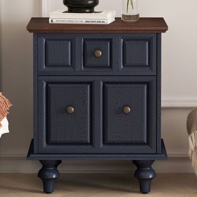 ACKERMAN Table De Chevet Vintage 52cm Avec 2 Tiroirs Et Pieds En Colonnes Romaines, Table De Chevet En Bois Massif, Table De Nuit Pour Chambre, Salon (bleu Foncé) - Publicité ACKERMAN Table De Chevet Vintage 52cm Avec 2 Tiroirs Et Pieds En Colonnes Romaines, Table De Chevet En Bois Massif, Table De Nuit Pour Chambre, Salon (bleu Foncé) - Publicité