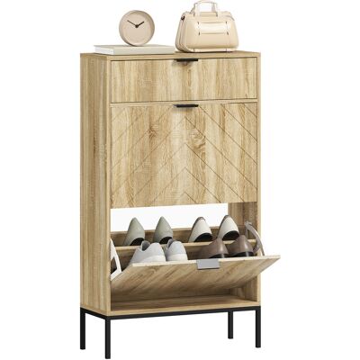 OEM Meuble À Chaussures 8 Paires Avec Tiroir Coulissant. 2 Tiroirs Rabattables. Étagères Réglables. 60x24x105.5cm. Chêne - Publicité OEM Meuble À Chaussures 8 Paires Avec Tiroir Coulissant. 2 Tiroirs Rabattables. Étagères Réglables. 60x24x105.5cm. Chêne - Publicité