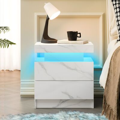 ACKERMAN Nightstand Led Bedside Table Cabinet Lights Modern End Side With 2 Drawers For Bedroom (white Stone) - Publicité ACKERMAN Nightstand Led Bedside Table Cabinet Lights Modern End Side With 2 Drawers For Bedroom (white Stone) - Publicité