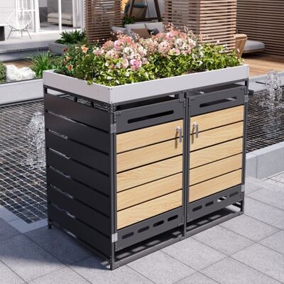 OEM Bacs À Plantes Avec Bennes De Tri, Panneaux Horizontaux En Imitation Bois, Ouvertures De Ventilation En Forme De Bande, Casiers De Rangement De Jardin Métalliques Avec Serrure. Publicité OEM Bacs À Plantes Avec Bennes De Tri, Panneaux Horizontaux En Imitation Bois, Ouvertures De Ventilation En Forme De Bande, Casiers De Rangement De Jardin Métalliques Avec Serrure. Publicité