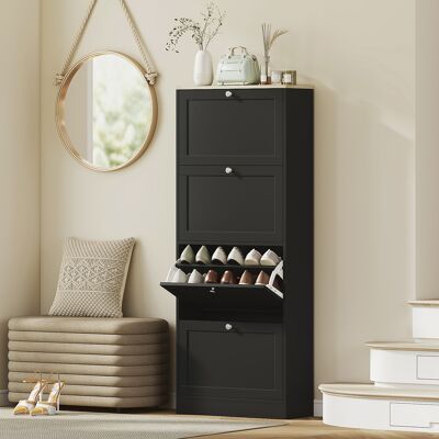 OEM Homcom Meuble À Chaussures 24 Paires - 4 Tiroirs Rabattables & Étagères Réglables, 60x23,5x151cm, Noir - Publicité OEM Homcom Meuble À Chaussures 24 Paires - 4 Tiroirs Rabattables & Étagères Réglables, 60x23,5x151cm, Noir - Publicité