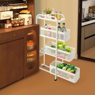 CNCEST Chariot De Cuisine Étroit À 4 Étages Avec Roulettes Et Paniers Extensibles – Étagère Étroite De 15 Cm Pour Cuisine, Salle De Bain, Salon – Acier Au Carbone, Paniers En Maille Ventilée, Blanc - Publicité CNCEST Chariot De Cuisine Étroit À 4 Étages Avec Roulettes Et Paniers Extensibles – Étagère Étroite De 15 Cm Pour Cuisine, Salle De Bain, Salon – Acier Au Carbone, Paniers En Maille Ventilée, Blanc - Publicité