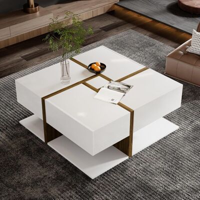 Acavallo Table Basse Avec Rangement – Table Basse De Salon Avec Éclairage Led Et Tiroirs – Design Laqué Brillant – Charge Maximale : 50 Kg – 100 X 50 X 38,5 Cm – Blanc - Publicité Acavallo Table Basse Avec Rangement – Table Basse De Salon Avec Éclairage Led Et Tiroirs – Design Laqué Brillant – Charge Maximale : 50 Kg – 100 X 50 X 38,5 Cm – Blanc - Publicité