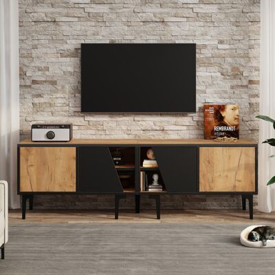 ACKERMAN Meuble Tv De Salon 160 X 36,5 X 45 Cm Avec 4 Compartiments, Plateau Bas À 7 Pieds, Design Minimaliste Moderne, Compatible Avec Les Téléviseurs Jusqu'à 65 Pouces, Finition Bois Naturel - Publicité ACKERMAN Meuble Tv De Salon 160 X 36,5 X 45 Cm Avec 4 Compartiments, Plateau Bas À 7 Pieds, Design Minimaliste Moderne, Compatible Avec Les Téléviseurs Jusqu'à 65 Pouces, Finition Bois Naturel - Publicité