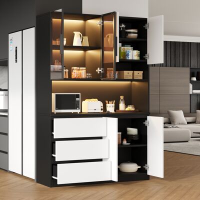 ACKERMAN Meubles De Cuisine Comprenant Une Vitrine Avec Éclairage Led, Un Meuble Multifonctionnel À 3 Tiroirs, 6 Portes, Étagères Pour La Vaisselle Et Un Four À Micro-ondes. 120,5 × 40 × 180 Cm - Publicité ACKERMAN Meubles De Cuisine Comprenant Une Vitrine Avec Éclairage Led, Un Meuble Multifonctionnel À 3 Tiroirs, 6 Portes, Étagères Pour La Vaisselle Et Un Four À Micro-ondes. 120,5 × 40 × 180 Cm - Publicité