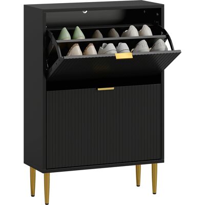 OEM Meuble À Chaussures 12 Paires Avec 2 Tiroirs Rabattables Portes Cannelées Et Étagères Réglables 60x24x91 5cm Noir - Publicité OEM Meuble À Chaussures 12 Paires Avec 2 Tiroirs Rabattables Portes Cannelées Et Étagères Réglables 60x24x91 5cm Noir - Publicité