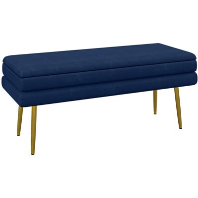 OEM Banc Banquette Coffre De Rangement 2 En 1 Assise Aspect Velours Et Pieds Acier - 100 X 37.5 X 42 Cm Bleu Et Doré - Publicité OEM Banc Banquette Coffre De Rangement 2 En 1 Assise Aspect Velours Et Pieds Acier - 100 X 37.5 X 42 Cm Bleu Et Doré - Publicité