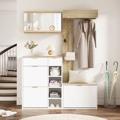 ARRIGONI Ensemble Vestiaire D’entrée 4 Pièces: Avec Meuble À Chaussures, Banc, Miroir Mural Et Panneau De Vestiaire – Ensemble Mural Complet Avec Rangement, Mobilier De Couloir Élégant Pour L’entrée, Dimension - Publicité ARRIGONI Ensemble Vestiaire D’entrée 4 Pièces: Avec Meuble À Chaussures, Banc, Miroir Mural Et Panneau De Vestiaire – Ensemble Mural Complet Avec Rangement, Mobilier De Couloir Élégant Pour L’entrée, Dimension - Publicité