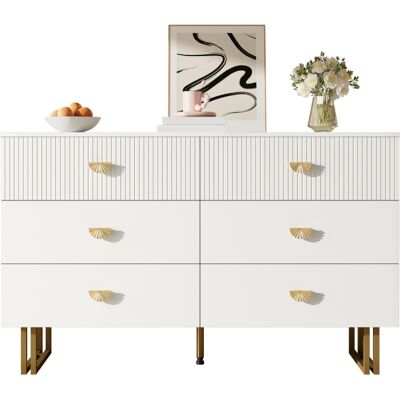 VVBV Buffet Moderne Blanc Et Or 6 Tiroirs, Commode En Mdf Et Acier, 120 X 40 X 75 Cm - Publicité VVBV Buffet Moderne Blanc Et Or 6 Tiroirs, Commode En Mdf Et Acier, 120 X 40 X 75 Cm - Publicité
