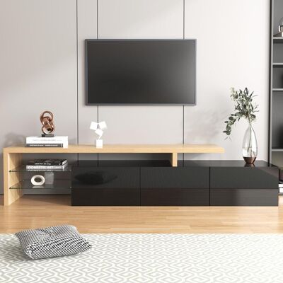 OEM Meuble Tv Au Design Moderne : Élégance Et Style, Espace De Rangement Pratique, Finition Noir Brillant Effet Bois, Étagères En Verre, Éclairage Led - Publicité OEM Meuble Tv Au Design Moderne : Élégance Et Style, Espace De Rangement Pratique, Finition Noir Brillant Effet Bois, Étagères En Verre, Éclairage Led - Publicité