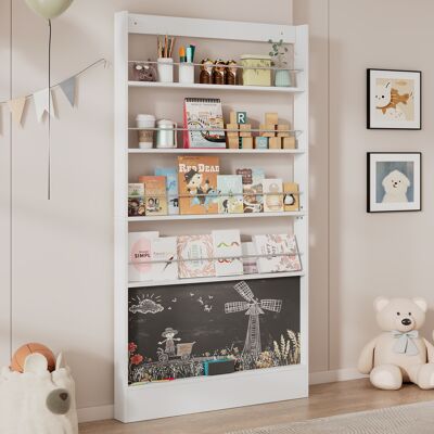 ALLAUVE Étagère De Rangement 4 Étagères + Tableau Noir À Dessiner, Bibliothèque Antichute Pour Chambre D'Enfant, Gain De Place Derrière La Porte, 100 X 10 X 180 Cm - Publicité ALLAUVE Étagère De Rangement 4 Étagères + Tableau Noir À Dessiner, Bibliothèque Antichute Pour Chambre D'Enfant, Gain De Place Derrière La Porte, 100 X 10 X 180 Cm - Publicité