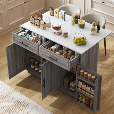 ACKERMAN Desserte/buffet 129x46(71)x91,5(95)cm, Plateau Marbre Blanc/armoire Bois Gris Kaki Extensible, Porte Rangement/roulettes, Idéal Maison - Publicité ACKERMAN Desserte/buffet 129x46(71)x91,5(95)cm, Plateau Marbre Blanc/armoire Bois Gris Kaki Extensible, Porte Rangement/roulettes, Idéal Maison - Publicité