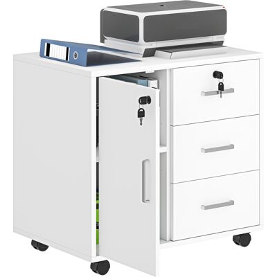 OEM Caisson Bureau Meuble De Rangement Verrouillable Avec 3 Tiroirs Et Étagère Réglable Roulettes 40 X 60 X 56 Cm Blanc - Publicité OEM Caisson Bureau Meuble De Rangement Verrouillable Avec 3 Tiroirs Et Étagère Réglable Roulettes 40 X 60 X 56 Cm Blanc - Publicité