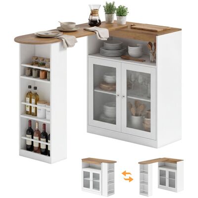 Generic Table De Bar Extensible Et Pivotante À 90° Avec Étagères Ouvertes Et 2 Portes Vitrées, 150x80x105,5 Cm, Blanc Et Naturel - Publicité Generic Table De Bar Extensible Et Pivotante À 90° Avec Étagères Ouvertes Et 2 Portes Vitrées, 150x80x105,5 Cm, Blanc Et Naturel - Publicité