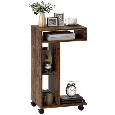 OEM Table D'Appoint, Desserte En Forme De C, 4 Roulettes, 3 Étagères, 40 X 30 X 69 Cm, Marron Rustique - Publicité OEM Table D'Appoint, Desserte En Forme De C, 4 Roulettes, 3 Étagères, 40 X 30 X 69 Cm, Marron Rustique - Publicité