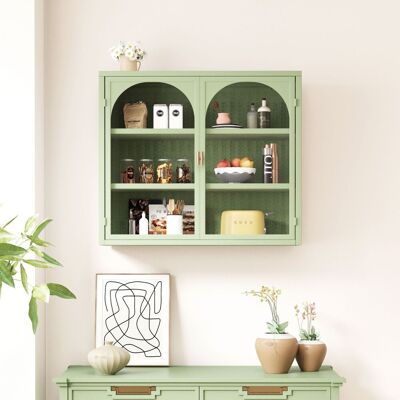 ACKERMAN 70cm Glass Doors Modern Two-door Wall Cabinet With Featuring Three-tier Storage For Entryway Living Room Bathroom Dining Room,wall Cabinet With Characteristic Woven Pattern,green - Publicité ACKERMAN 70cm Glass Doors Modern Two-door Wall Cabinet With Featuring Three-tier Storage For Entryway Living Room Bathroom Dining Room,wall Cabinet With Characteristic Woven Pattern,green - Publicité