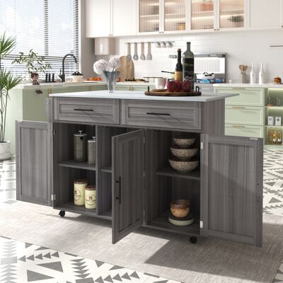 DEVOKO Buffet Blanc+gris Kaki 129 X 46(71)x91,5cm Table Pliante, Étagères Intérieures, 5 Roues, Armoires Et 2 Tiroirs Pour Salle À Manger - Publicité DEVOKO Buffet Blanc+gris Kaki 129 X 46(71)x91,5cm Table Pliante, Étagères Intérieures, 5 Roues, Armoires Et 2 Tiroirs Pour Salle À Manger - Publicité