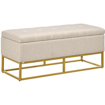 OEM Banc Banquette Coffre De Rangement 2 En 1 Assise Capitonnée Et Pieds Acier 110 X 44 X 48 Cm Beige Et Doré - Publicité OEM Banc Banquette Coffre De Rangement 2 En 1 Assise Capitonnée Et Pieds Acier 110 X 44 X 48 Cm Beige Et Doré - Publicité