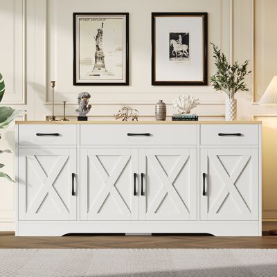ALLAUVE Buffet Blanc Moderne, Meuble Multifonction En Bois Pour Salon Et Salle À Manger, Armoire Décorative Blanche - Publicité ALLAUVE Buffet Blanc Moderne, Meuble Multifonction En Bois Pour Salon Et Salle À Manger, Armoire Décorative Blanche - Publicité