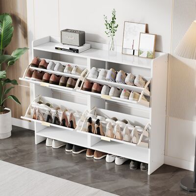 BATDTECH Meuble À Chaussures Moderne – 4 Compartiments Basculants – Étagère Autoportante – Rangements Ouverts – Blanc – 110 × 24 × 90 Cm – Pour Entrée Ou Couloir - Publicité BATDTECH Meuble À Chaussures Moderne – 4 Compartiments Basculants – Étagère Autoportante – Rangements Ouverts – Blanc – 110 × 24 × 90 Cm – Pour Entrée Ou Couloir - Publicité