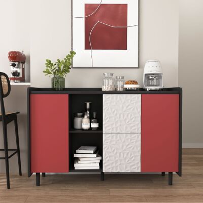 ACKERMAN Buffet-meuble Buffet, Armoire De Rangement Noire Avec Portes Rouges, 2 Tiroirs Avec Style De Panneau Unique Et 2 Compartiments Ouverts, Meuble De Bar Moderne, Meuble D'Accent Pour Cuisine - Publicité ACKERMAN Buffet-meuble Buffet, Armoire De Rangement Noire Avec Portes Rouges, 2 Tiroirs Avec Style De Panneau Unique Et 2 Compartiments Ouverts, Meuble De Bar Moderne, Meuble D'Accent Pour Cuisine - Publicité