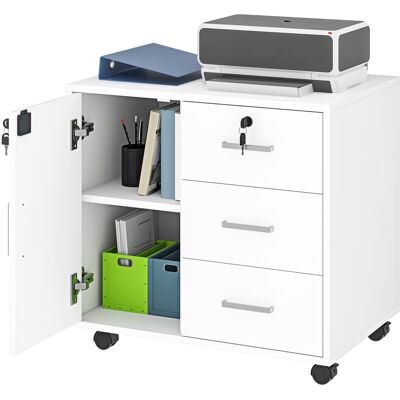 OEM Caisson Bureau Meuble De Rangement Verrouillable Avec 3 Tiroirs Et Étagère Réglable, Roulettes, 40 X 60 X 56 Cm, Blanc - Publicité OEM Caisson Bureau Meuble De Rangement Verrouillable Avec 3 Tiroirs Et Étagère Réglable, Roulettes, 40 X 60 X 56 Cm, Blanc - Publicité