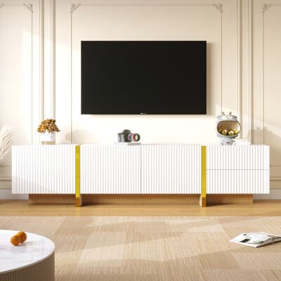MIDUODUO Armoire Tv 190 Cm,3 Portes,2 Tiroirs,blanc Avec Or Et Grains De Bois - Publicité MIDUODUO Armoire Tv 190 Cm,3 Portes,2 Tiroirs,blanc Avec Or Et Grains De Bois - Publicité