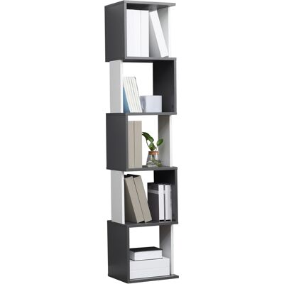 ARRIGONI Bibliotheque Moderne Gain De Place 5 Etageres En Bois 33x28x161 Cm Gris Et Blanc - Publicité ARRIGONI Bibliotheque Moderne Gain De Place 5 Etageres En Bois 33x28x161 Cm Gris Et Blanc - Publicité