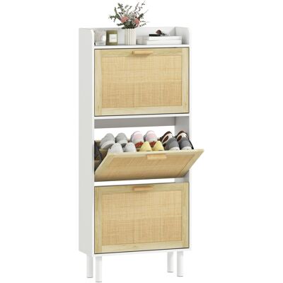 OEM Meuble À Chaussures 3 Portes Abattants Étagère Effet Résine Tressée Design Bohème 65 X 24,5 X 153 Cm Blanc - Publicité OEM Meuble À Chaussures 3 Portes Abattants Étagère Effet Résine Tressée Design Bohème 65 X 24,5 X 153 Cm Blanc - Publicité