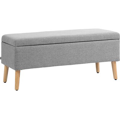 ACKERMAN Banc Assis Rembourré Avec Rangement 110 X 39 X 45 Cm En Gris Avec Aspect Lin Pour Couloir, Chambre À Coucher Et Salon En Bois De Gomme - Publicité ACKERMAN Banc Assis Rembourré Avec Rangement 110 X 39 X 45 Cm En Gris Avec Aspect Lin Pour Couloir, Chambre À Coucher Et Salon En Bois De Gomme - Publicité